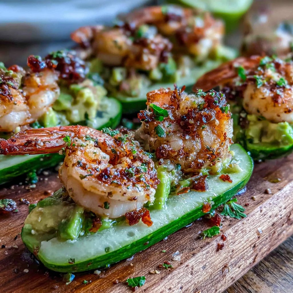 Garnelen Gurken Snack Boote