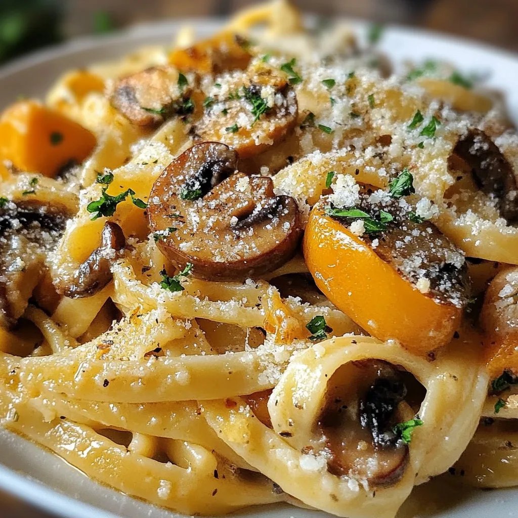 Cremige Kürbis-Pilz-Pasta