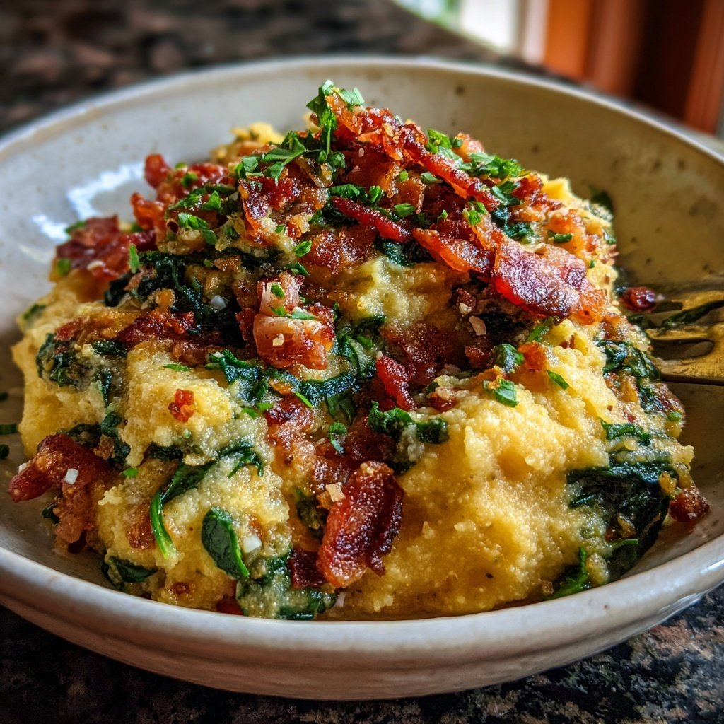 Regenbogen Mangold Speck Polenta Cremig