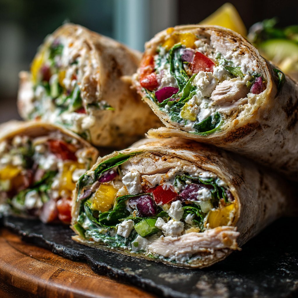 Zitronen-Feta-Puten-Salat-Wraps
