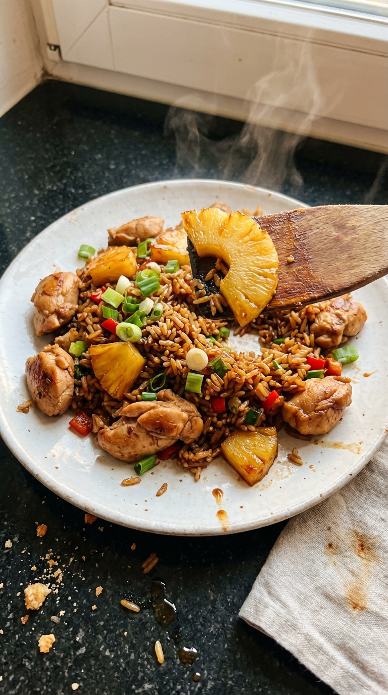 Gebratener Ananas Hähnchen Reis