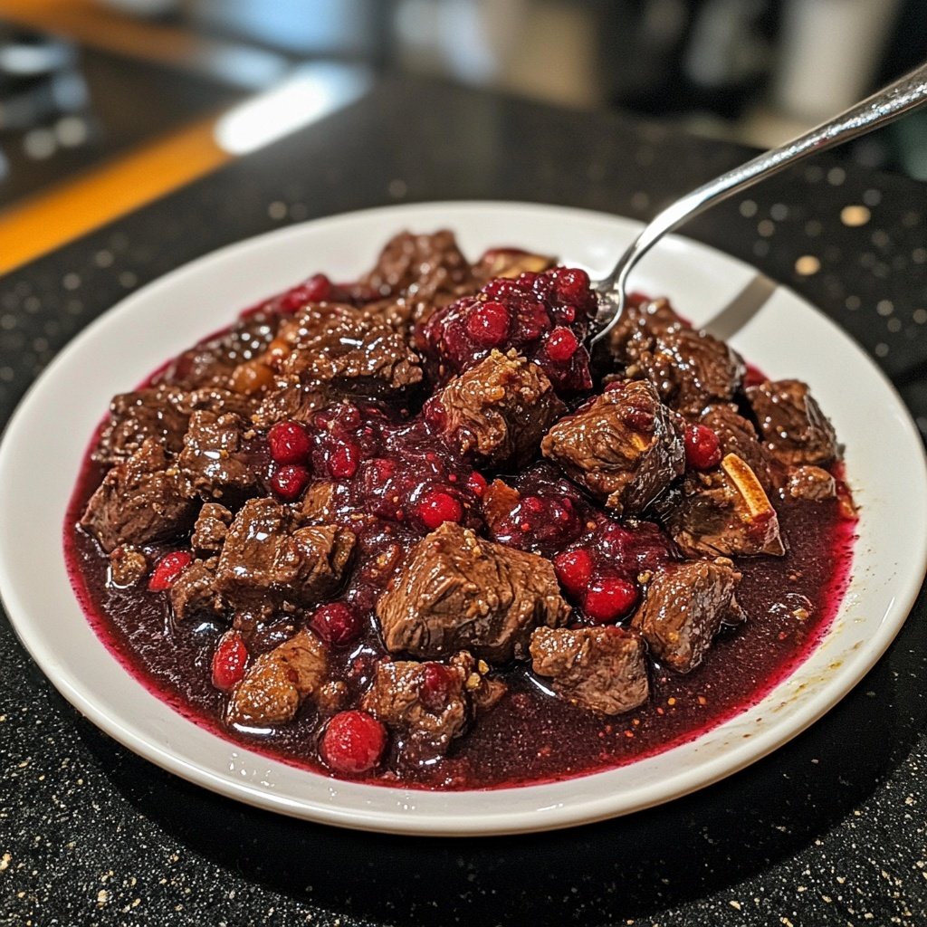 Hirschgulasch mit Preiselbeerjus